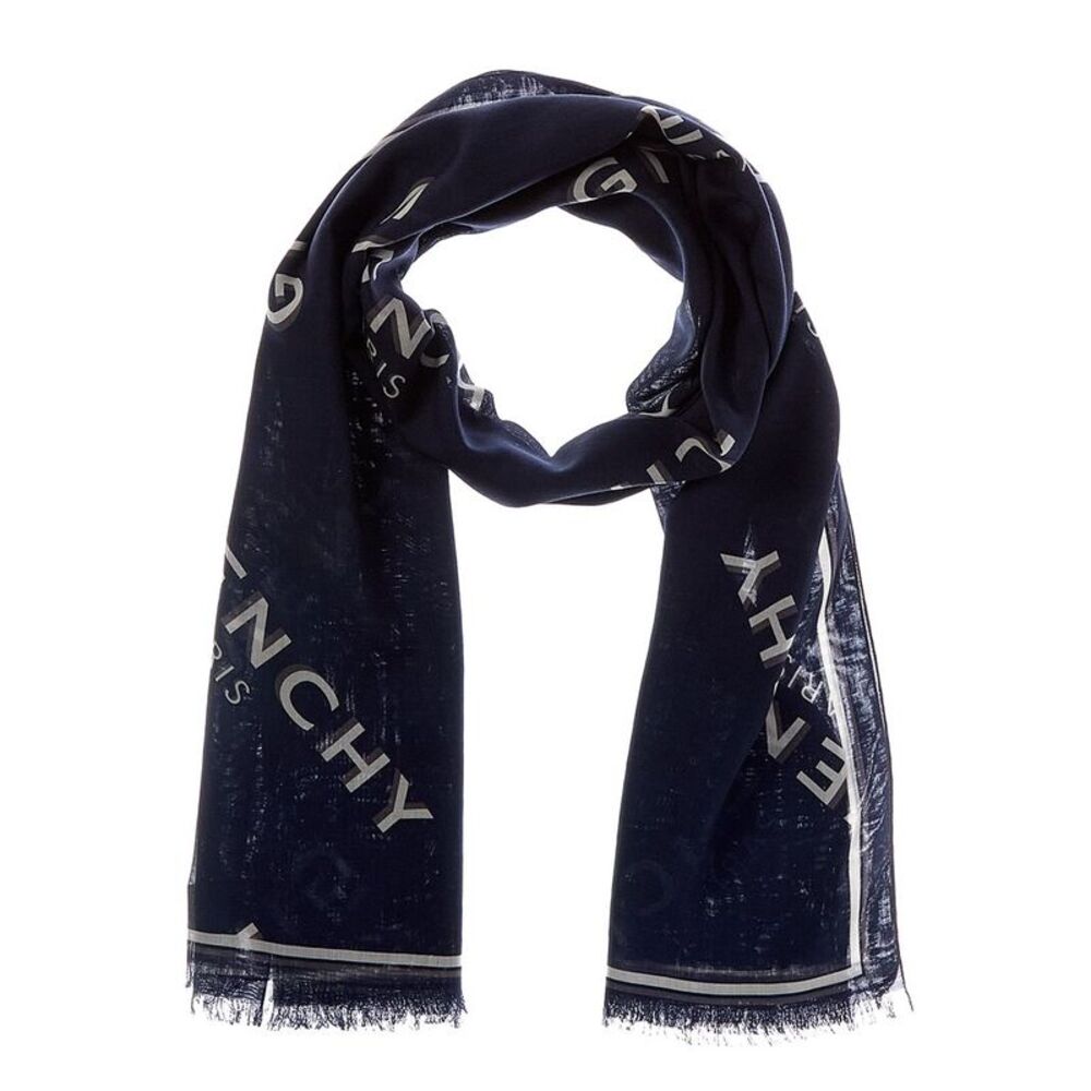 Givenchy Shadow Wool & Silk-Blend Scarf, Blue